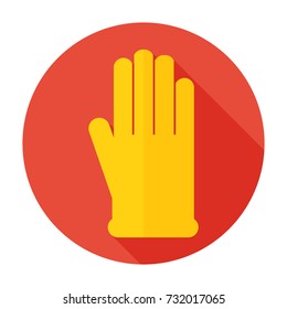 Construction glove yellow professional work protection icon in flat style. Safety hand equipment. Protective precaution carpenter construct glove