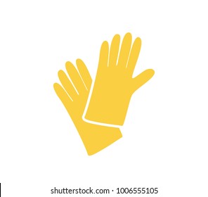 Construction gloves icon.  Glove icon. Dish wash gloves.  Yellow glove for cleaning. 