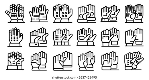  Construction gloves icons set. Different types of gloves protecting hands while working in gardening, construction, and various other activities