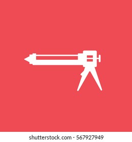 Construction Glue Gun Flat Icon On Red Background