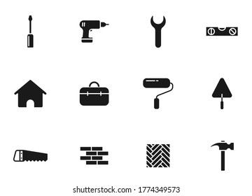 construction glyph vector icons isolated on white. construction icon set for web design, mobile app, user interface and print