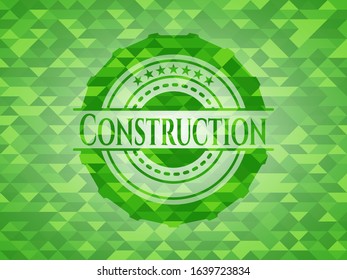Construction green emblem. Mosaic background. Vector Illustration. Detailed.