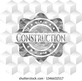 Construction grey emblem. Retro with geometric cube white background