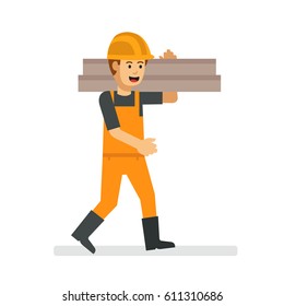 A construction guy lifting a metal blocks for building a house