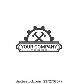 Construction, Hammer, Gear Logo Design Vector Template