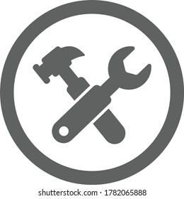 Icono de construcción, martillo, llave griega