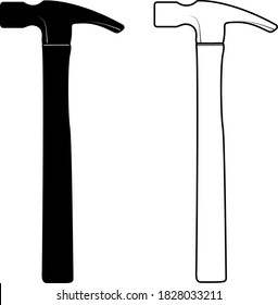 Construction hammer on a white background in outline and black fill.