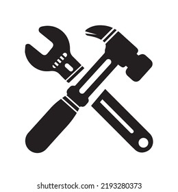 Bauhammer und Entfernungssymbol | Schwarzer Vektorgrafik |