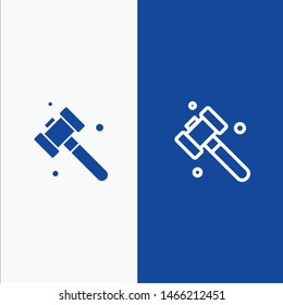 Construction, Hammer, Tool Line and Glyph Solid icon Blue banner Line and Glyph Solid icon Blue banner. Vector Icon Template background