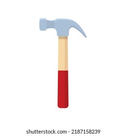 Construction Hammer Vector Illustration, Carpenters Hammer with red painted wooden handle and metal base