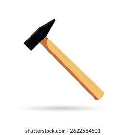 Construction hammer with wooden handle. Vector illustration isolated on white background. Ideal for repair, carpentry, or building tools design.