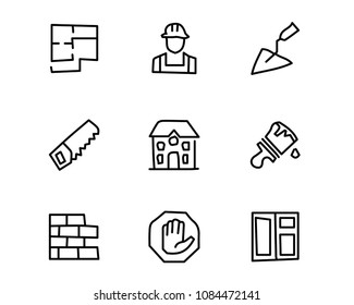 construction hand drawn icon set design illustration, hand drawn style design, designed web and app