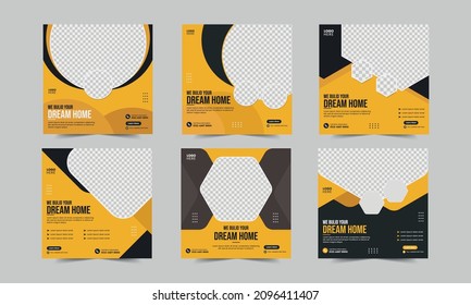 Construction handyman home repair flyer and dream home social media post banner template or home for sale banner bundle template