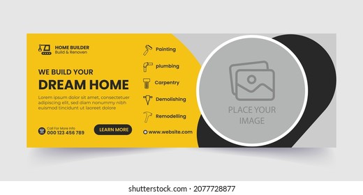 Construction handyman home repair social media timeline cover web banner template
