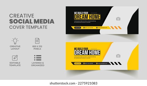 construction handyman home repair social media banner and facebook cover web banner template. 