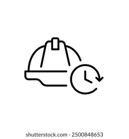 Construction hard hat and clock. Effective time management and working schedule. Pixel perfect vector icon