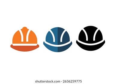 Construction Hard Hat Icons Orange, Blue, Black - Safety Helmet Vector Graphics for Websites and Apps