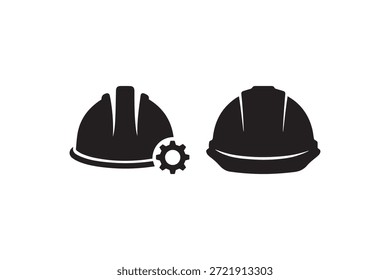 Icono de la silueta del casco y del engranaje industrial de la construcción