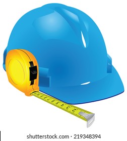 Construction hard hat and tool measurement. Vector illustration.