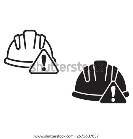 Construction hard hat with warning sign icon