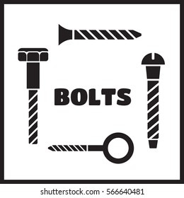 Construction hardware icons. Screws, bolts, nuts and rivets vector