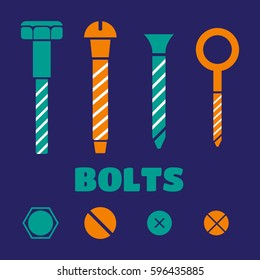 Construction hardware icons. Screws, bolts, nuts and rivets vector