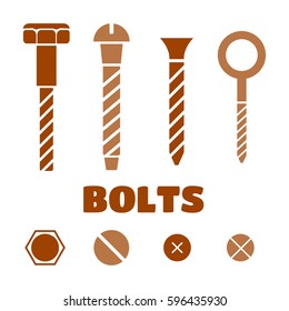 Construction hardware icons. Screws, bolts, nuts and rivets vector