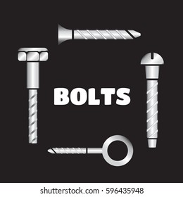 Construction hardware icons. Screws, bolts, nuts and rivets vector