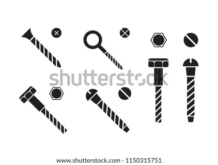 Construction hardware icons. Screws, bolts, nuts and rivets