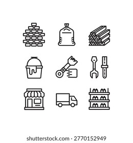 construction hardware retail line icon set minimal vector
