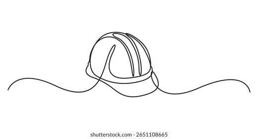 Construção que desenho contínuo de uma linha, desenho de linha única contínua de trabalho minimalista conceito banner e logotipo para dias de trabalho. Ilustração vetorial, capacete de segurança para trabalho de segurança. Vetor Pro