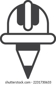 casco de construcción e ilustración de lápiz en un estilo mínimo aislado en el fondo