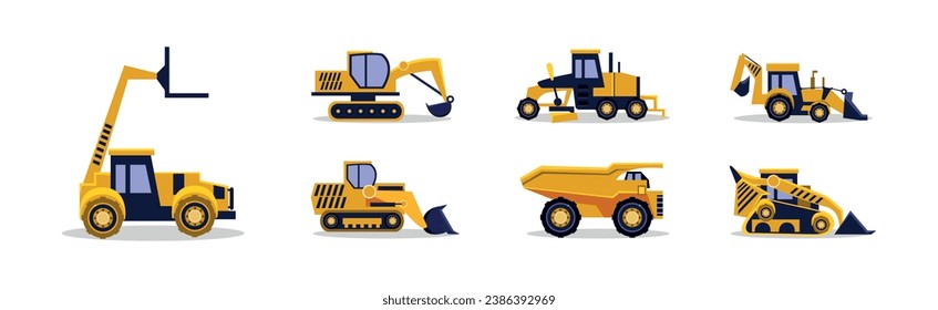 Construction Heavy Machinery and Equipment Isolated Vector Set