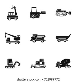 Construction heavy vehicle icon set. Simple set of 9 construction heavy vehicle vector icons for web isolated on white background