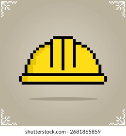 Casco de construcción en arte de píxeles de 8 bits para activos de juego y patrón de punto de cruz en Ilustración vectorial.