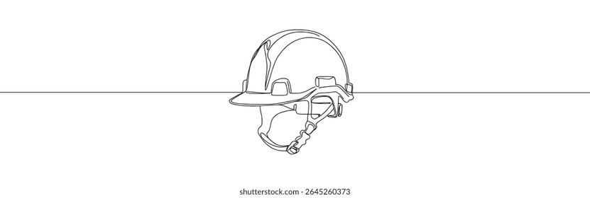 Construction Helmet continuous one line drawing. Safety helmet in simple linear style. Vector illustration.