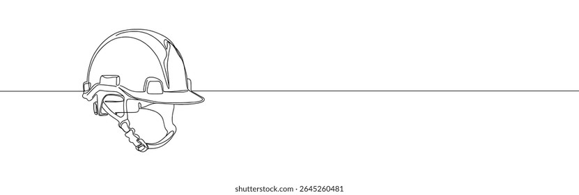 Construction Helmet continuous one line drawing. Safety helmet in simple linear style. Vector illustration.