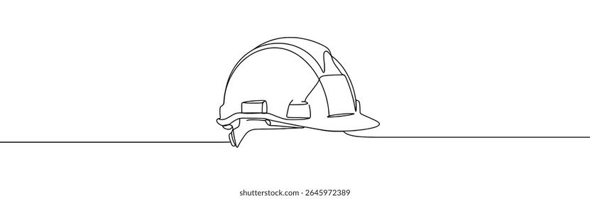 Construction Helmet continuous one line drawing. Safety helmet in simple linear style. Vector illustration.