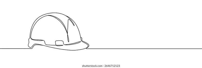 Construction Helmet continuous one line drawing. Safety helmet in simple linear style. Vector illustration.