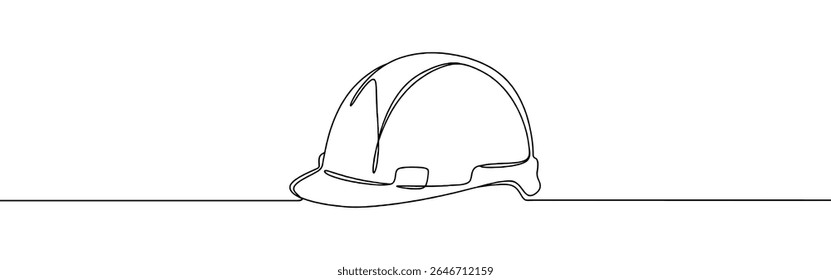 Construction Helmet continuous one line drawing. Safety helmet in simple linear style. Vector illustration.