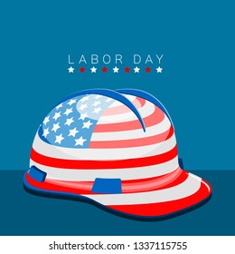 Construction helmet with a flag of United States. Labor day banner. Vector illustration desing