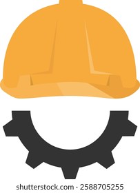 Construction helmet in the form of a gear, construction helmet and gear icon. Safety helmet. Vector illustration, web banner, poster, vector.