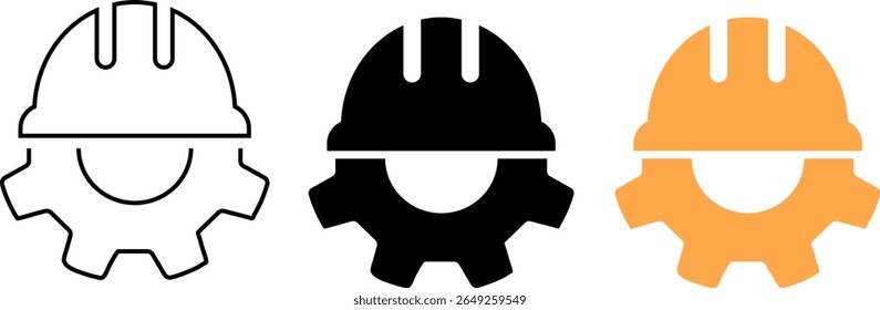 Ícone de equipamento de capacete de construção.  Chapéu de segurança amarelo laranja. Símbolo do capacete de segurança. Sinal de Propósitos de Proteção
