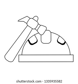 construction helmet and hammer black and white