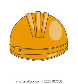 Construction helmet icon. Cartoon vector illustration with stroke isolated on white