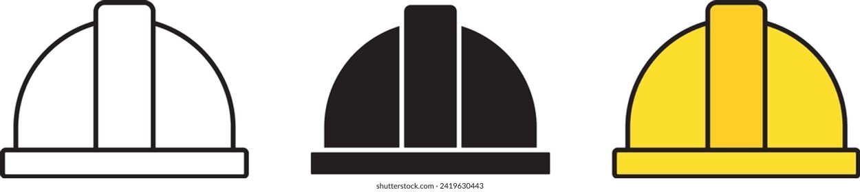 Colección de iconos de casco de construcción alineados, aislados y de color. Ilustración del vector