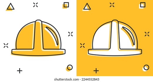 Construction helmet icon in comic style. Safety cap cartoon vector illustration on isolated background. Worker hat splash effect sign business concept.