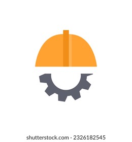 construction helmet icon, gear on a white background, vector illustration