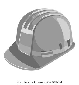 Construction helmet icon. Gray monochrome illustration of construction helmet vector icon for web