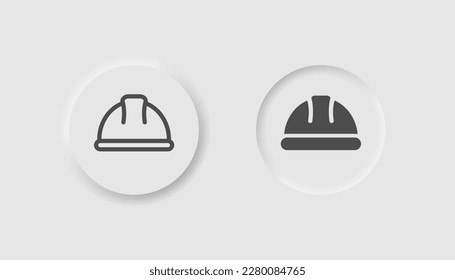 Construction helmet icon in neumorphism style. Icons for business, white UI, UX. Yellow hardhat, safety symbol. Construction, manufacturing, work, contractor. Neumorphic style. 